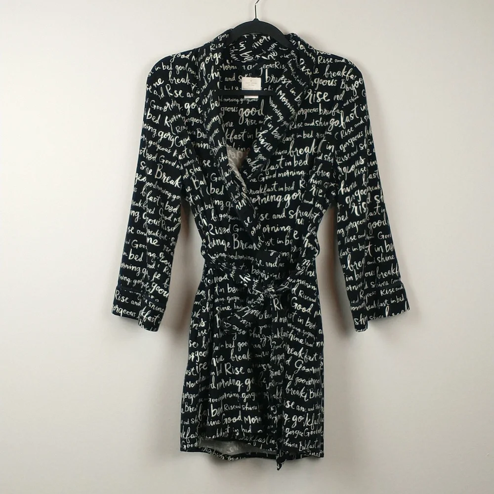 Kate Spade Robe Womens Large XL Black White Flannel Rise And Shine